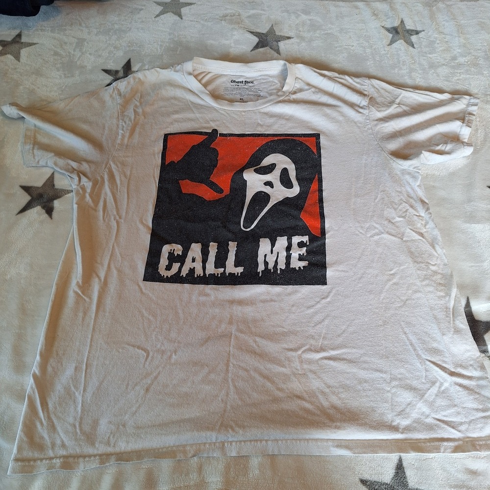 Ghost Face Scream Call me Size XL White Graphic T-Shirt Icon Of Halloween